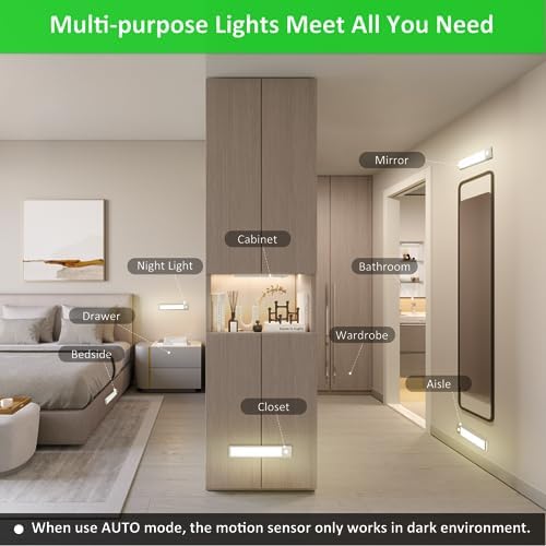 30-LED Motion Sensor Under Cabinet Lights, Magnetic Rechargeable Under Counter Closet Light, Wireless Night Light Bar, 2-Pack, Neutral White