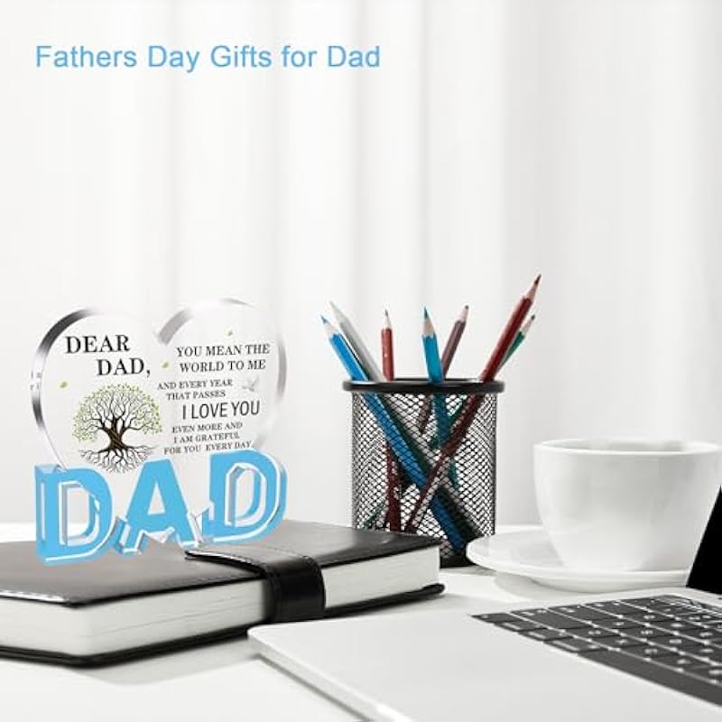Fathers Day Dad Gifts, Gifts for Dad – Acrylic Heart Plaque Dad Gifts 3.9 × 3.7 × 0.4in, Dad Birthday Gift, Birthday Gifts for Men, Gifts for Dads Birthday, Dad Gifts from Daughter, Son