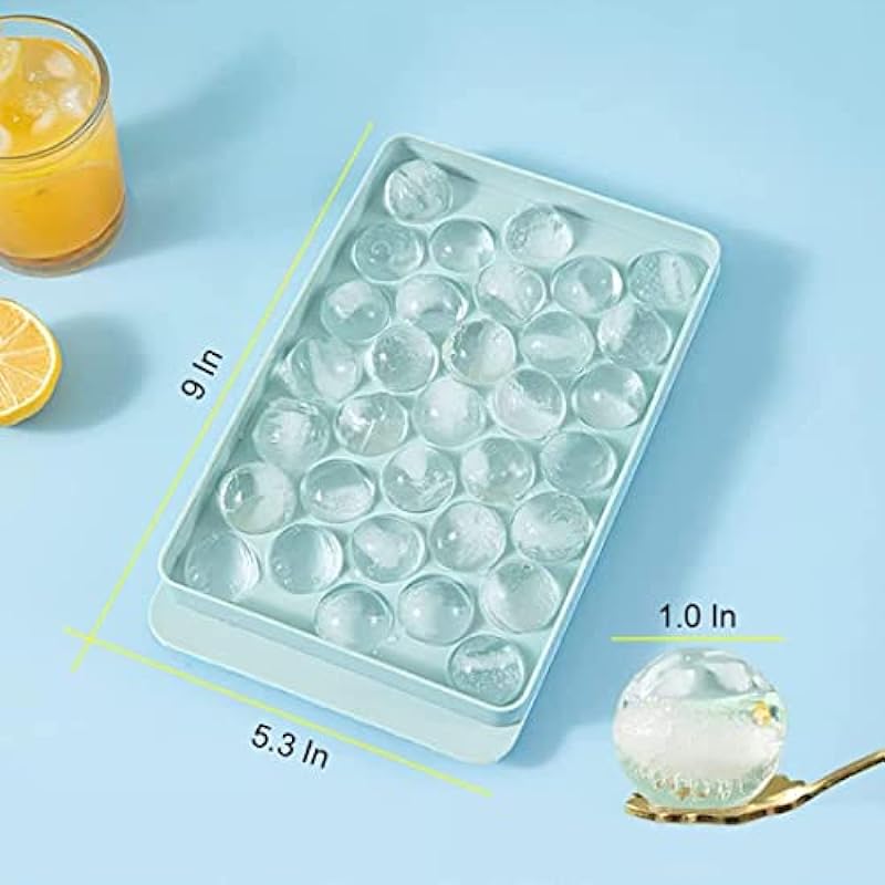 WIBIMEN Ice Cube Tray for Freezer with Lid & Bin, 1″x66 Round Ice Cube Mold with Container, Small Circle Ice Cube Tray Making Sphere Ice Chilling Cocktail Tea Coffee (2 Trays 1 Ice Bucket & Scoop)