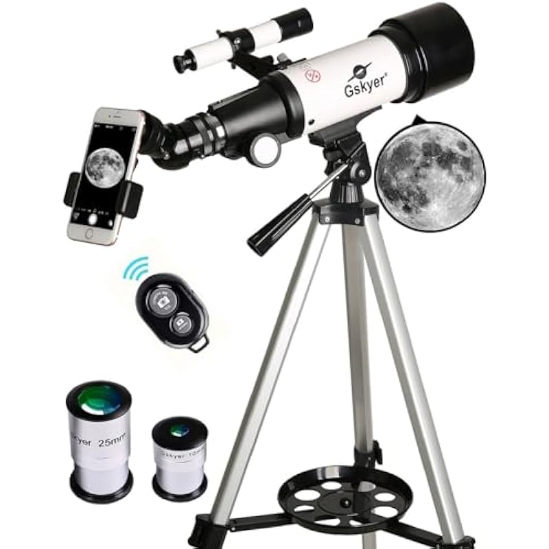 Gskyer Telescope, 70mm Aperture 400mm AZ Mount Astronomical Refracting Telescope for Kids Beginners – Travel Telescope with Carry Bag, Phone Adapter and Wireless Remote