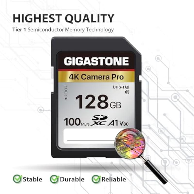 Gigastone 128GB SD Card V30 SDXC Memory Card High Speed 4K Ultra HD UHD Video Compatible with Canon Nikon Sony Pentax Kodak Olympus Panasonic Digital Camera, with 1 Mini case