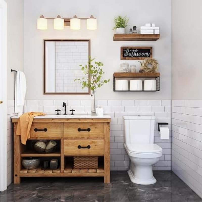 QEEIG Bathroom Decor Shelves Over Toilet – Farmhouse Decorations Aesthetic Décor Sign Small Wall Shelf 2+1 Set 16 inch, Rustic Brown