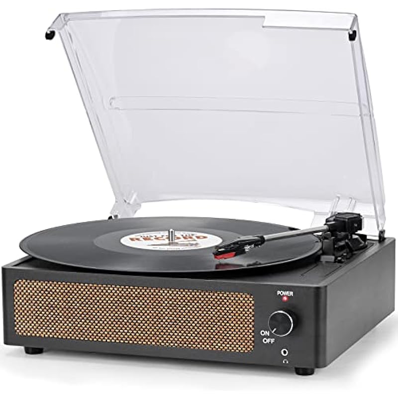 Vinyl Record Player with Speakers Vintage Turntable for Vinyl Records Belt-Driven Turntable Support 3-Speed, Wireless Playback, Headphone, AUX-in, RCA Line LP Vinyl Players for Sound Enjoyment Black