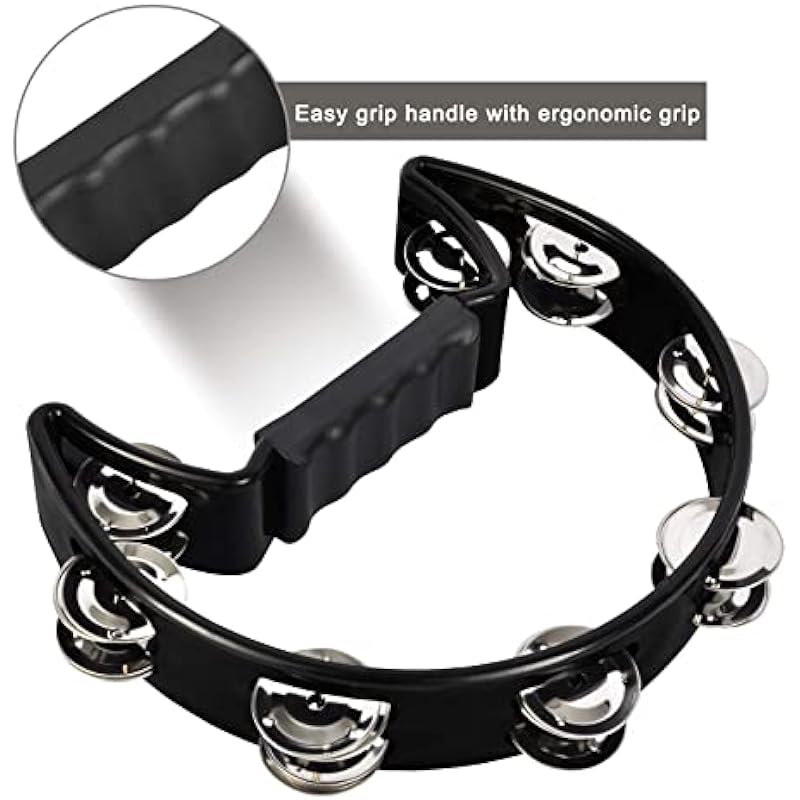 EastRock Tambourine,Metal Jingles Hand Held Percussion Half-Moon Tambourine and Egg Shakers for Kids, Adults, KTV, Party BLACK