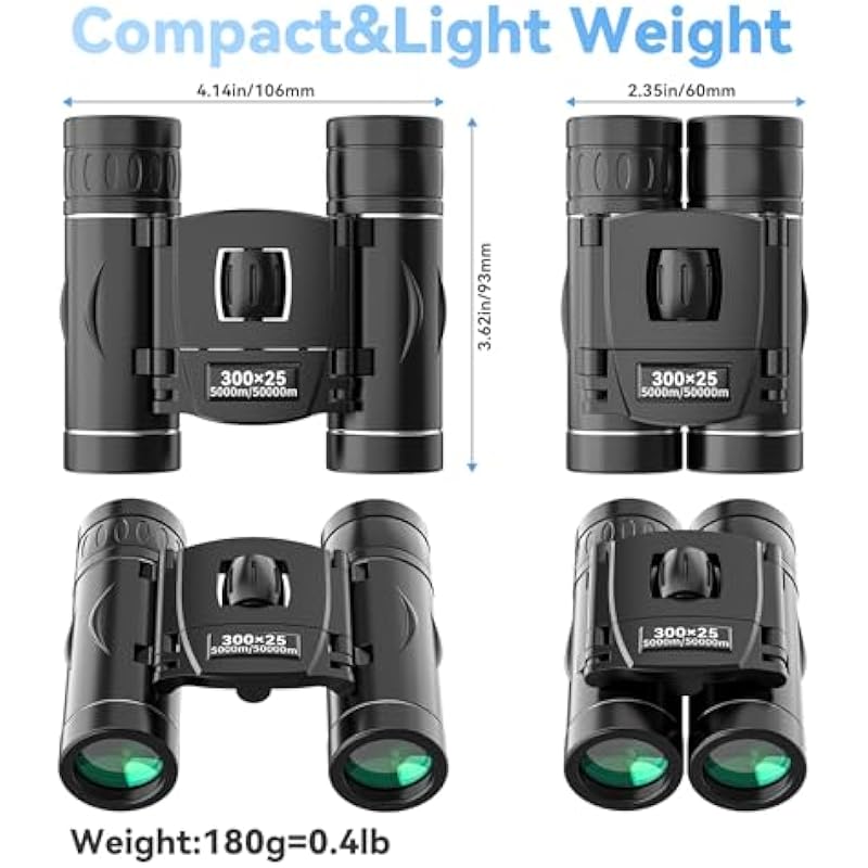 300×25 Binoculars for Adults and Kids, High Powered Mini Pocket Binoculars with Phone Adapter, Waterproof Compact Binoculars for Bird Watching, Hunting, Concert, Theater, Opera, Traveling, Sightseeing