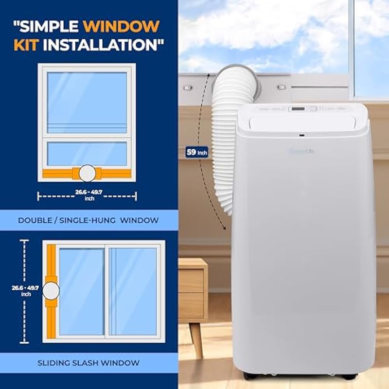 SereneLife Small Air Conditioner Portable 12,000 BTU with Built-in Dehumidifier – Portable AC unit for rooms up to 550 sq ft – Remote Control, Window Mount Exhaust Kit