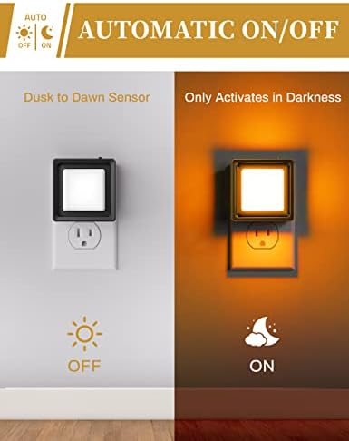 DORESshop Orange Night Light [2 Pack], Night Lights Plug Into Wall, Night Light, Dusk to Dawn Sensor, LED Night Light Adjustable Brightness, Bedroom, Bathroom, Hallway, Stairs, Halloween, Party