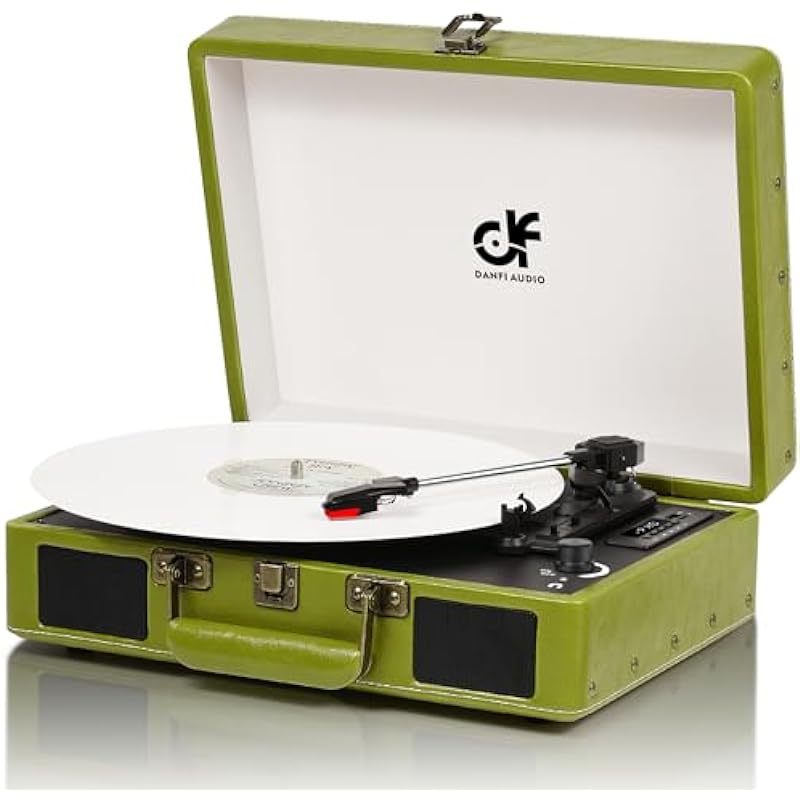 Record Player – 33,45& 78 RPM Speed Vintage Suitcase Turntable with Bluetooth, USB Recording, MP3 Converter, Speakers, Stylus, Vinyl Record Player Green