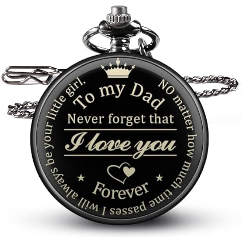 Fathers Day Dad Gifts from Daughter Son, Birthday Gifts for Dad Grandpa Husband Step Dad Personalized Pocket Watch with Chain