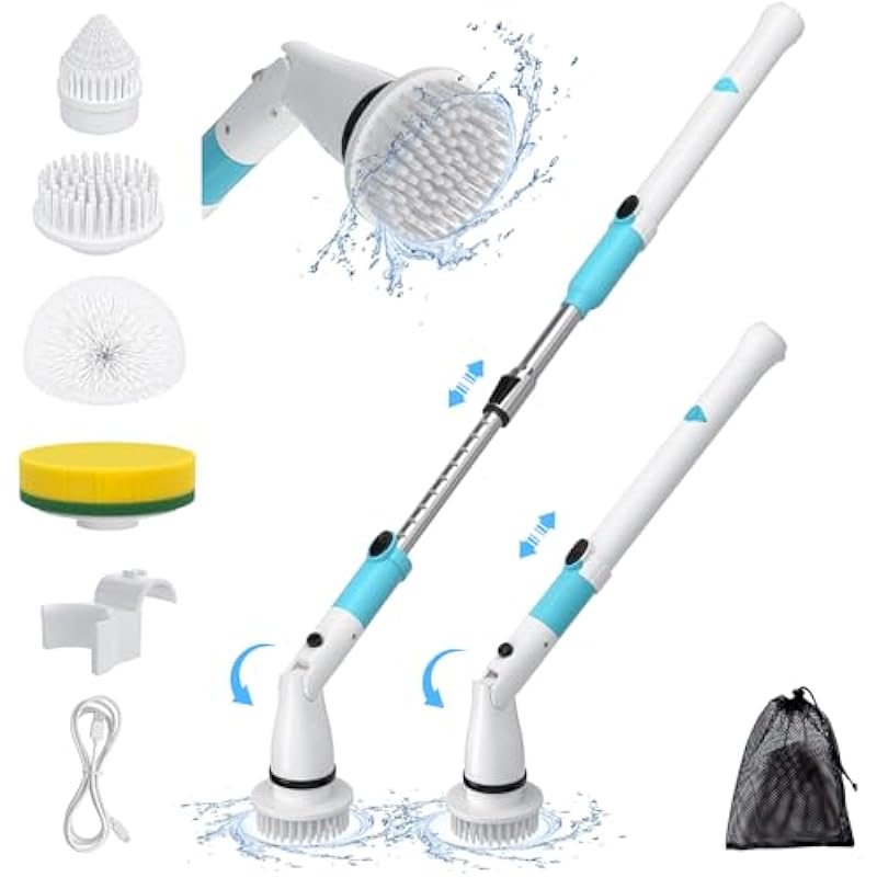 Electric Spin Scrubber, Cordless Shower Brush with 3 Adjustable Speeds and 4 Replaceable Bathroom Cleaning Brush Heads