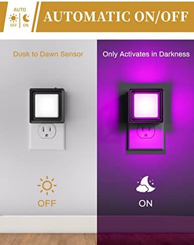 DORESshop Purple Night Light [2 Pack], Night Lights Plug Into Wall, Night Light, Dusk to Dawn Sensor, LED Night Light Adjustable Brightness, Bedroom, Bathroom, Hallway, Stairs, Halloween, Party
