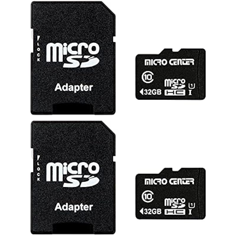 INLAND Micro Center 32GB Class 10 MicroSDHC Flash Memory Card with Adapter for Mobile Device Storage Phone, Tablet, Drone & Full HD Video Recording – 80MB/s UHS-I, C10, U1 (2 Pack)