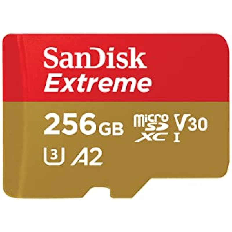 SanDisk 256GB Extreme microSDXC UHS-I Memory Card with Adapter – Up to 190MB/s, C10, U3, V30, 4K, 5K, A2, Micro SD Card – SDSQXAV-256G-GN6MA