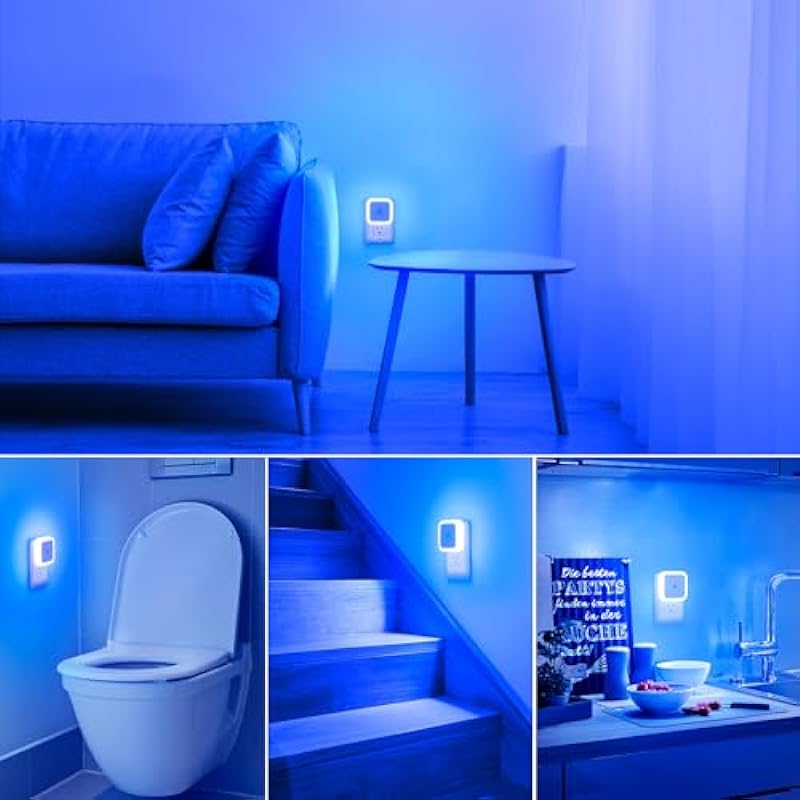 Sujeet Blue Plug-in Dusk to Dawn LED Night Lights for Kids Bedroom, Bathroom, Hallway (4-Pack)