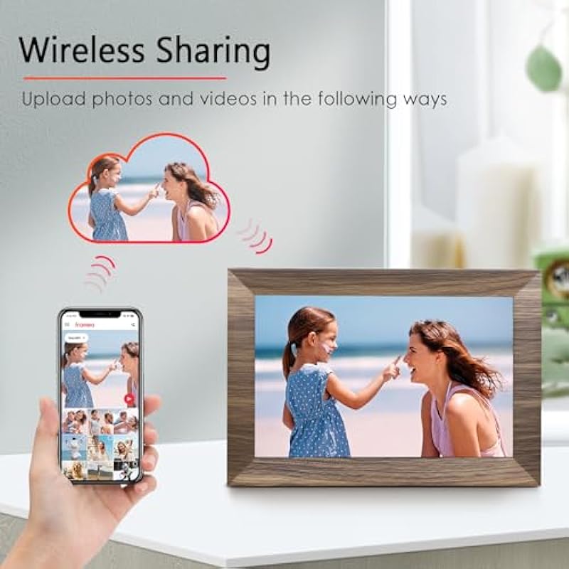 10.1 WiFi Digital Picture Frame, IPS Touch Screen Smart Cloud Digital Photo Frame with 16GB Storage, Wall Mountable, Auto-Rotate, Share Photos via Frameo App
