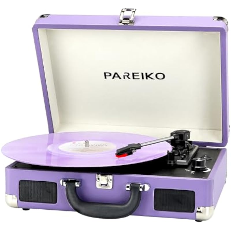 3 Speed Vinyl Record Player Bluetooth Turntable Vintage Record Player with Built-in Stereo Speakers Portable Built in Battery Lp Player Supports 3.5mm Headphone AUX Input RCA Line Out, Purple