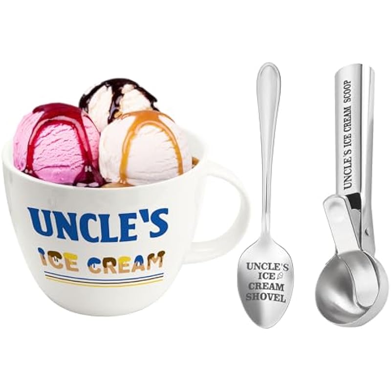 Uncle Gifts, Gifts for Uncle from Niece Nephew Fathers Day, Uncle’s Ice Cream Bowl Scoop Shovel Spoon Set, Uncle’s Ice Cream Gift, Christmas Birthday Father’s Day Gift for Him Man