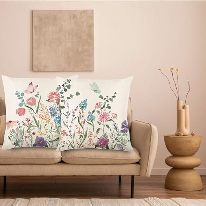 Spring Decorations for Home – Spring Pillow Covers 18×18, Outdoor Pillow Covers Spring Farmhouse Throw Pillow Cover Garden Linen Cushion Case for Home Decor