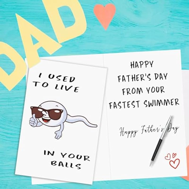 Cute First Fathers Day Card for New Dad, Two-sided 1st Fathers Day Gift from Baby Girl Boy, I Used to Live in Your Balls
