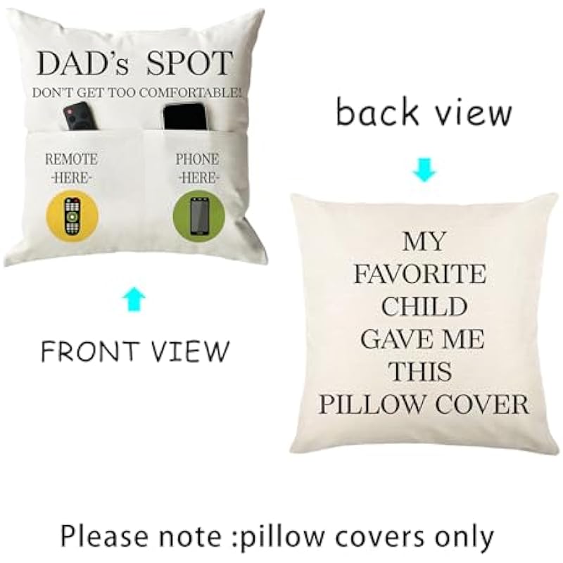 Father’s Day Throw Pillow Case, Dad’s Spot Throw Pillow Covers 18 x 18 Inch，Dad Gifts from Daughter Son，Birthday Christmas Thanksgiving Day Gifts for Papa Stepdad ，2-Pocket