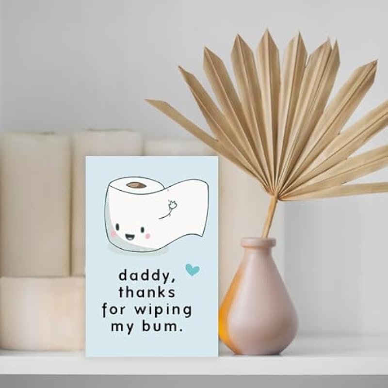 Funny First Fathers Day Cards Gifts for New Dad, Cute 1st Father’s Day Card Gift from Baby Son Daughter, Baby Daddy Fathers Day Card, Thanks for Wiping My Bum