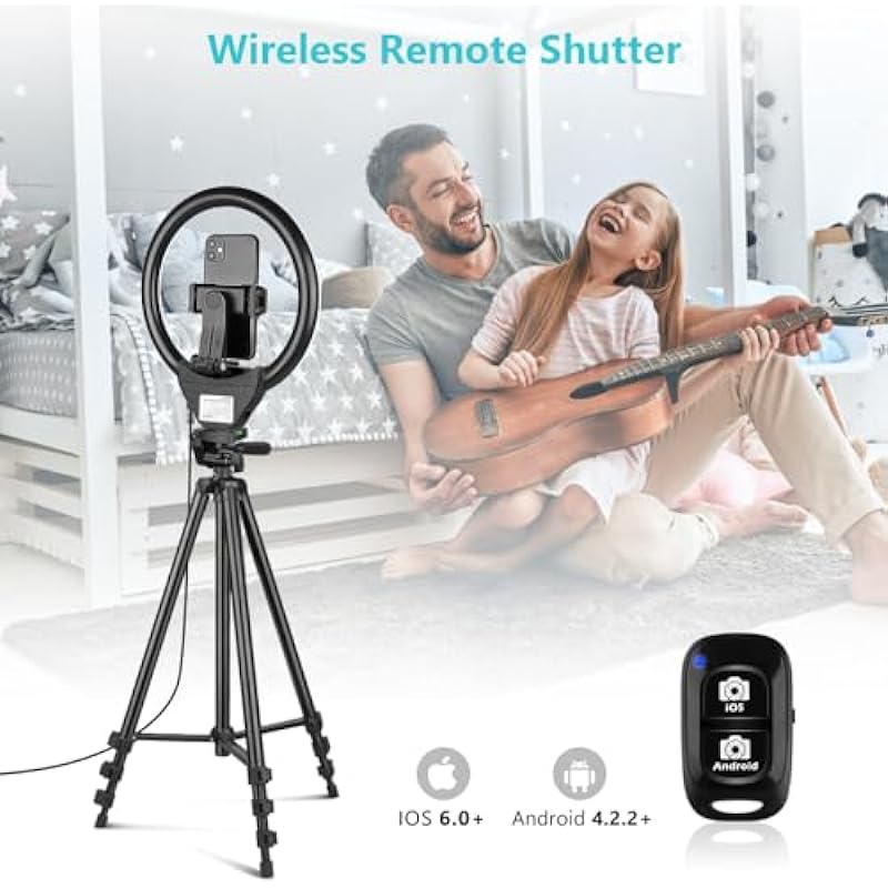 Sensyne 10” Ring Light with 50” Extendable Tripod Stand, LED Circle Lights with Phone Holder for Live Stream/Makeup/YouTube Video/TikTok, Compatible with All Phones