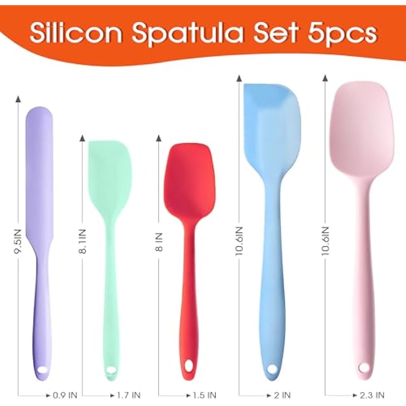 Silicone Spatula Set for Baking, Cooking, Scraping, and Mixing, 5 Pieces Rubber Kitchen Utensils with High Heat Resistant Non Stick Dishwasher Safe BPA-Free (Multicolor)