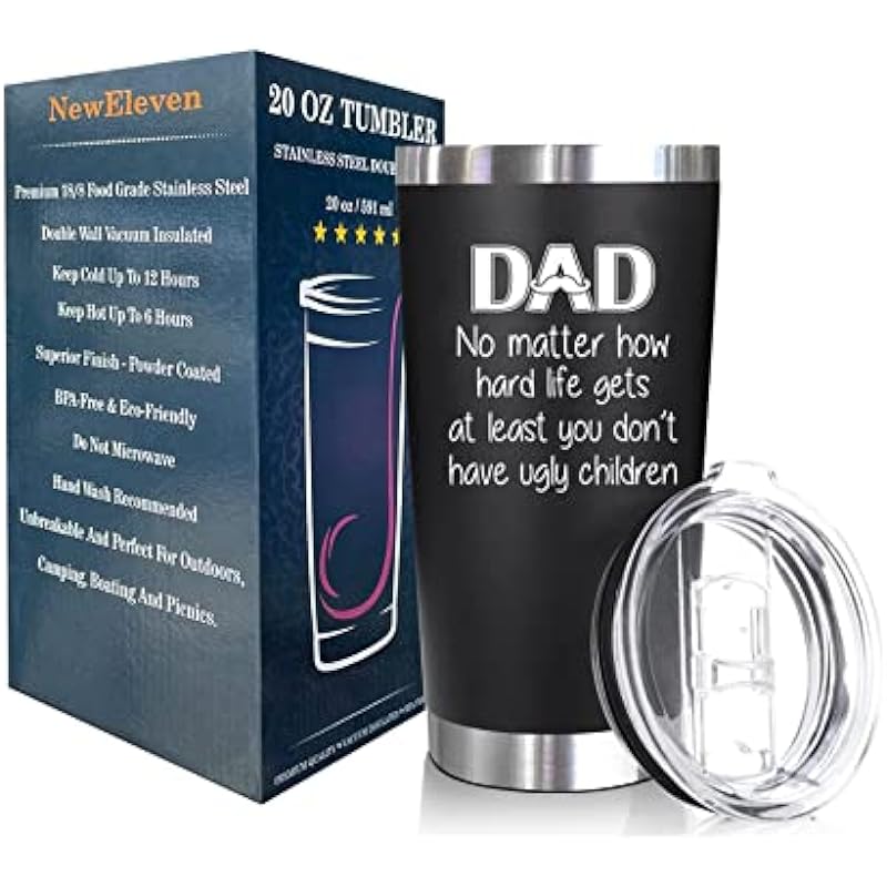 NewEleven Fathers Day Gift For Dad – Birthday Gifts For Dad From Daughter, Son, Kids – Husband Gifts – Birthday Present Ideas For Father, Husband, New Dad, Bonus Dad From Daughter, Son – 20 Oz Tumbler