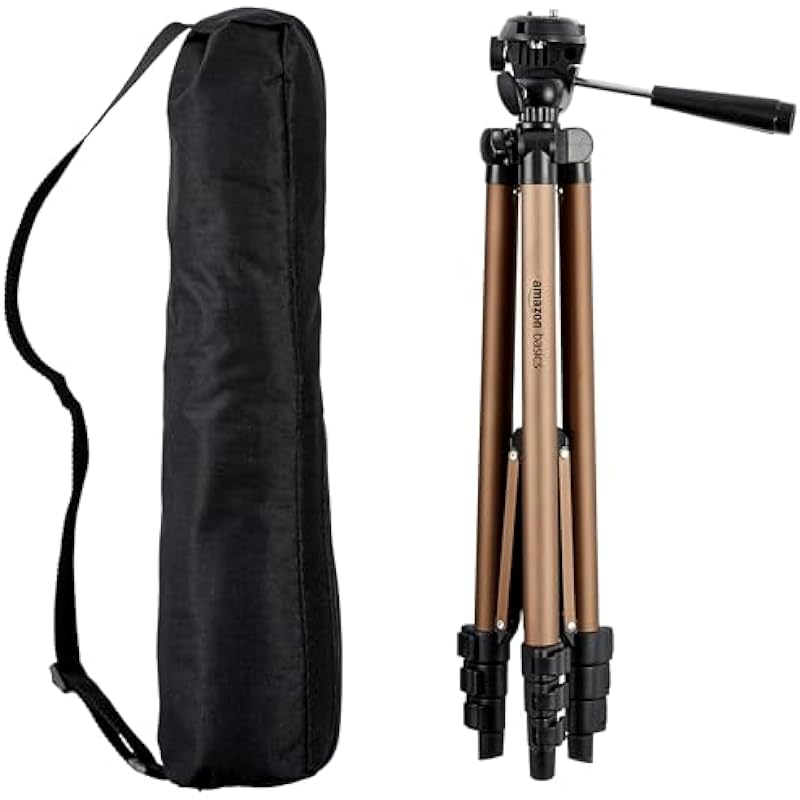 Amazon Basics 50-inch Lightweight Camera Mount Tripod Stand With Bag, Black/Brown