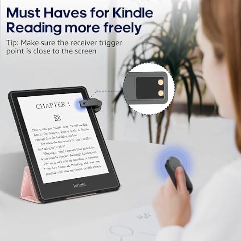 Remote Control Page Turner for Kindle Paperwhite Oasis Kobo eReaders, Camera Video Recording Remote Triggers, Page Turner Clicker for ipad Tablets Reading Novels with Wrist Strap Storage Bag
