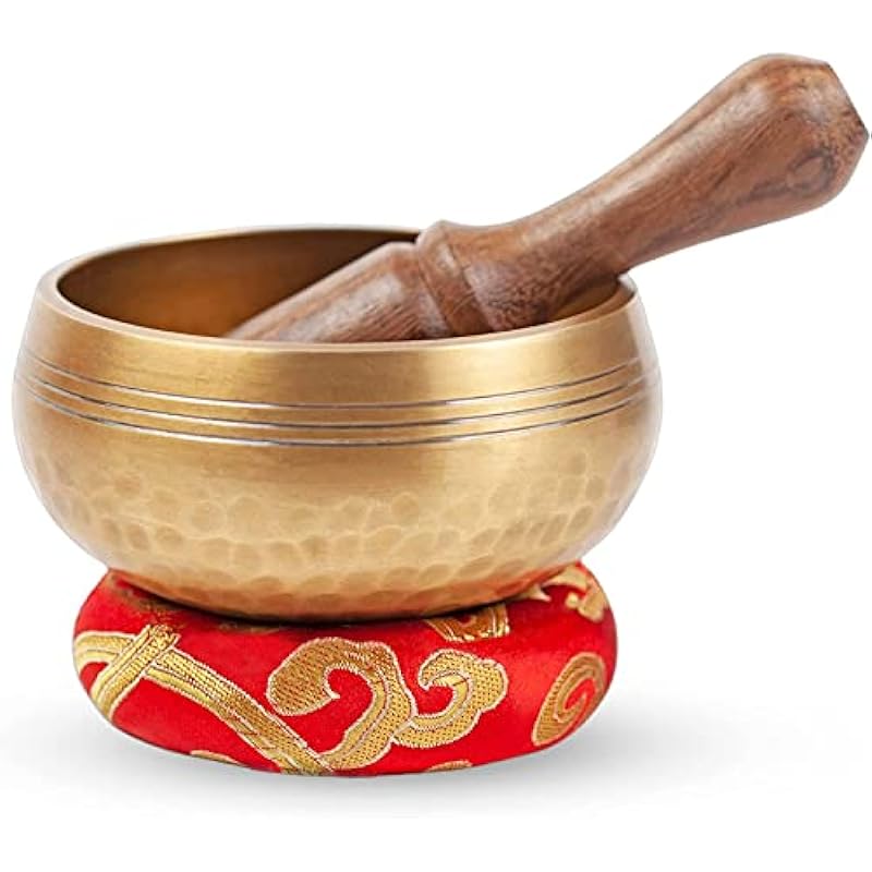 Tibetan Singing Bowl Set Bronze – Easy To Play – Authentic Handcrafted Mindfulness Meditation Holistic Sound 7 Chakra Healing Gift by Himalayan Bazaar (3 Inch, Gold)