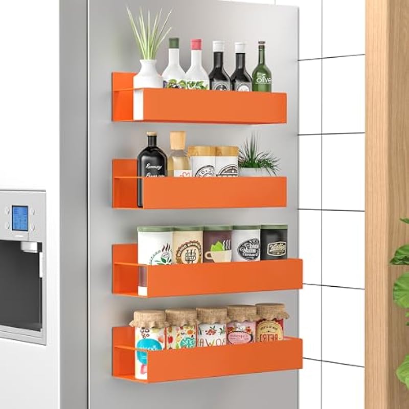 4 Pack Magnetic Spice Storage Rack Organizer for Refrigerator and Oven, Orange Fridge Organizers and Storage