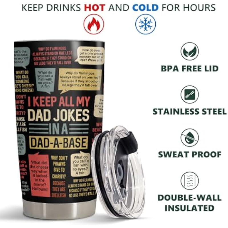 34HD Father Day Gifts from Son Daughter, Dad Jokes Tumbler 20 Oz Stainless Steel with Lid, Funny Dad Gifts for Bonus Dad Step Dad Papa Grandpa, New Dad Gifts, Father Day Gifts for Husband from Wife