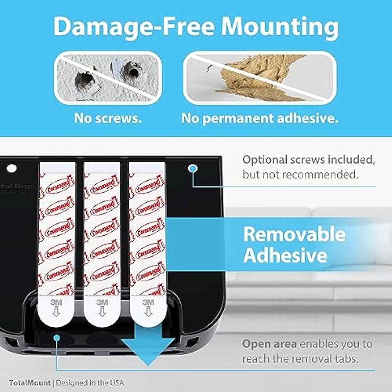 TotalMount Hole-Free Remote Holder – Eliminates Need to Drill Holes in Your Wall (For 2 or 3 Remote Controls – Black – Quantity 1)