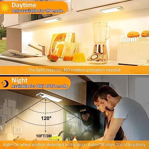 30-LED Motion Sensor Under Cabinet Lights, Magnetic Rechargeable Under Counter Closet Light, Wireless Night Light Bar Stick-On, 2-Pack, Warm White