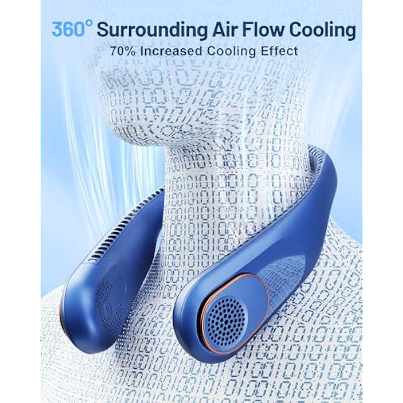 SWEETFULL Portable Neck Fan 360° Cooling Bladeless Personal Fan | No Hair Twisting – 4000mAh USB Rechargeable Wearable Fan for Travel, Birthday Gifts for Men, Women, Mom, and Dad