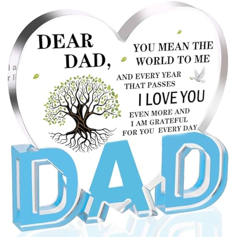 Fathers Day Dad Gifts, Gifts for Dad – Acrylic Heart Plaque Dad Gifts 3.9 × 3.7 × 0.4in, Dad Birthday Gift, Birthday Gifts for Men, Gifts for Dads Birthday, Dad Gifts from Daughter, Son