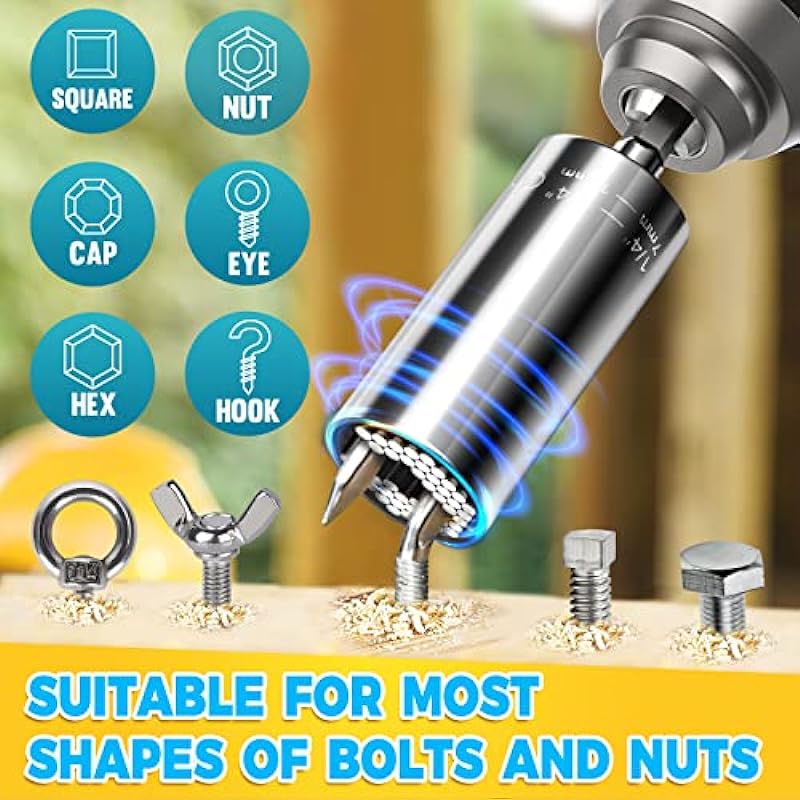 Universal Socket Tool Gifts for Men – Super Universal Grip Socket Set Unscrew Any Bolt with Power Drill Adapter 7-19mm Fathers Day Birthday Gift Cool Gadgets for Men Dad Women Him