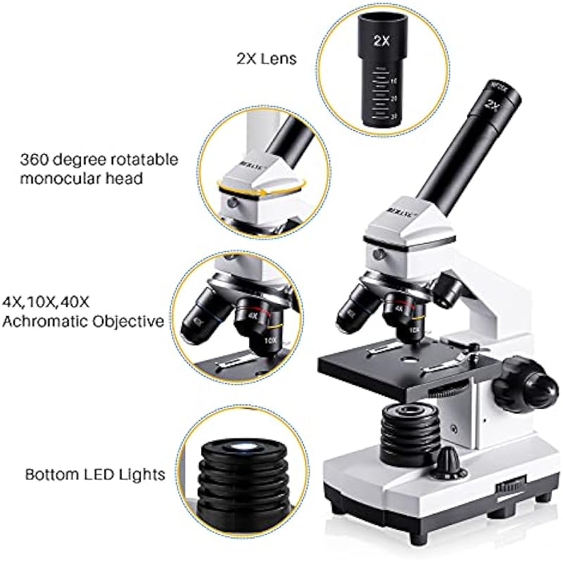 Microscope for Adults Kids, 100X-2000X BEBANG Compound Microscope with Microscope Slides, Microscope Kit for Kids Students Home School Lab