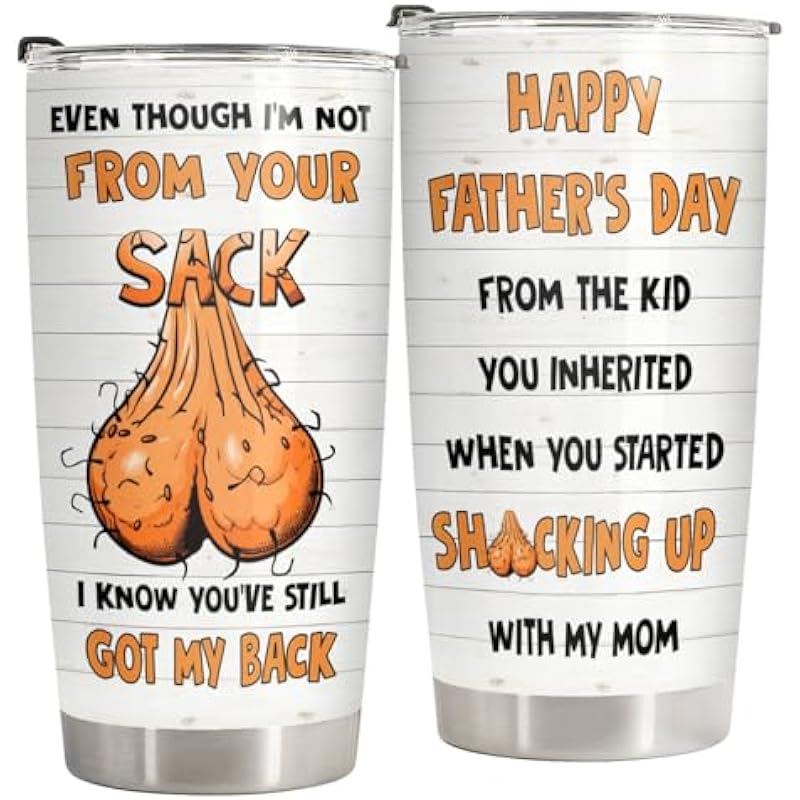 34HD Step Dad Father Day Gifts, Funny Bonus Dad Tumbler with Lid 20 oz Stainless Steel, Happy Fathers Day Mug, Funny Gifts for Step Dad