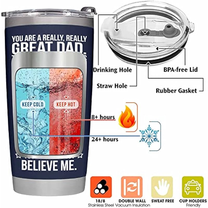 Father’s Day Gifts for Dad from Daughter, Son, Kids – Dad Gifts for Fathers Day – Present for Dad – Birthday Gifts for Dad – Dad Tumbler 20oz, Navy