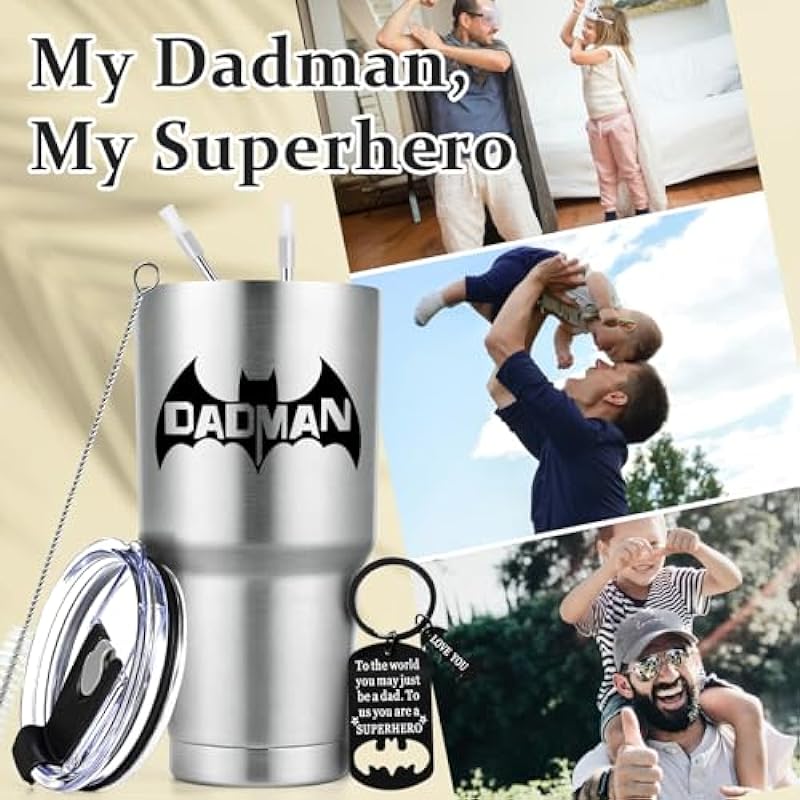 Lifecapido Dad Gifts, Fathers Day Gift for Dad from Daughter Son, Cool Gifts for Dad Father, Dad Birthday Gifts, Christmas Gifts for Dad, Super Dadman, 30oz Insulated Stainless Steel Travel Tumbler