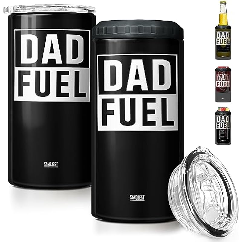 SANDJEST 4-in-1 Dad Tumbler Gifts for Dad from Daughter Son – 12oz Dad Fuel Can Cooler Tumblers Travel Mug Cup – Stainless Steel Insulated Cans Coozie Christmas, Birthday, Father’s Day Gift for Daddy