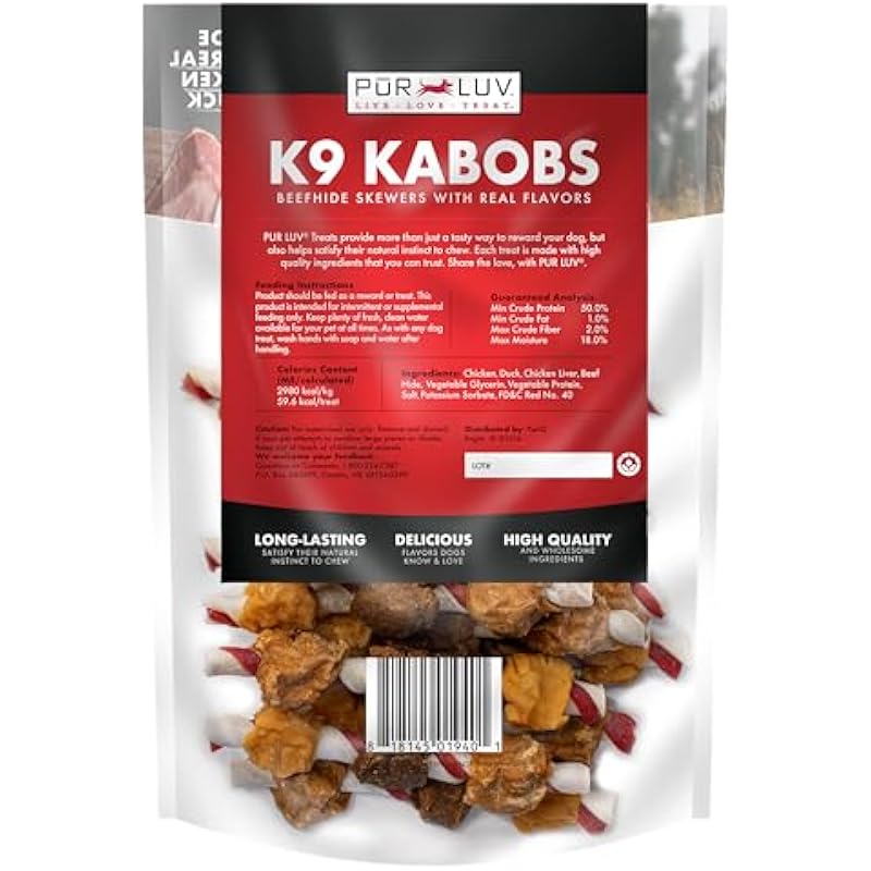 Dog Treats, K9 Kabobs for Dogs Made with Real Chicken and Duck, 12 Ounces, Healthy, Easily Digestible, Long-Lasting, High Protein Dog Treat, Satisfies Dog’s Urge to Chew
