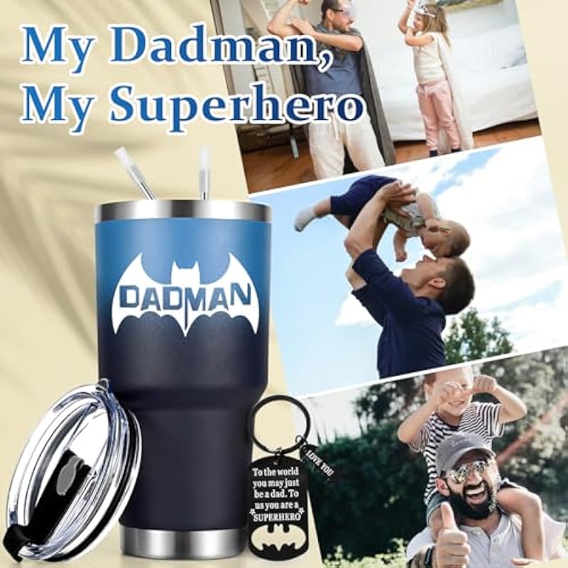 Lifecapido Dad Gifts, Fathers Day Gift for Dad from Daughter Son, Cool Gifts for Dad Father, Dad Birthday Gifts, Christmas Gifts for Dad Daddy, Super Dadman, 20oz Insulated Travel Tumbler, Blue