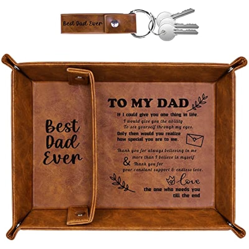 Best Dad Ever PU Leather Tray and Keychain, Gifts for Dad Fathers Day, Unique Dad Birthday Gifts from Daughter Son, Men Gifts for Father, New Dad Gifts for Husband from Wife Christmas