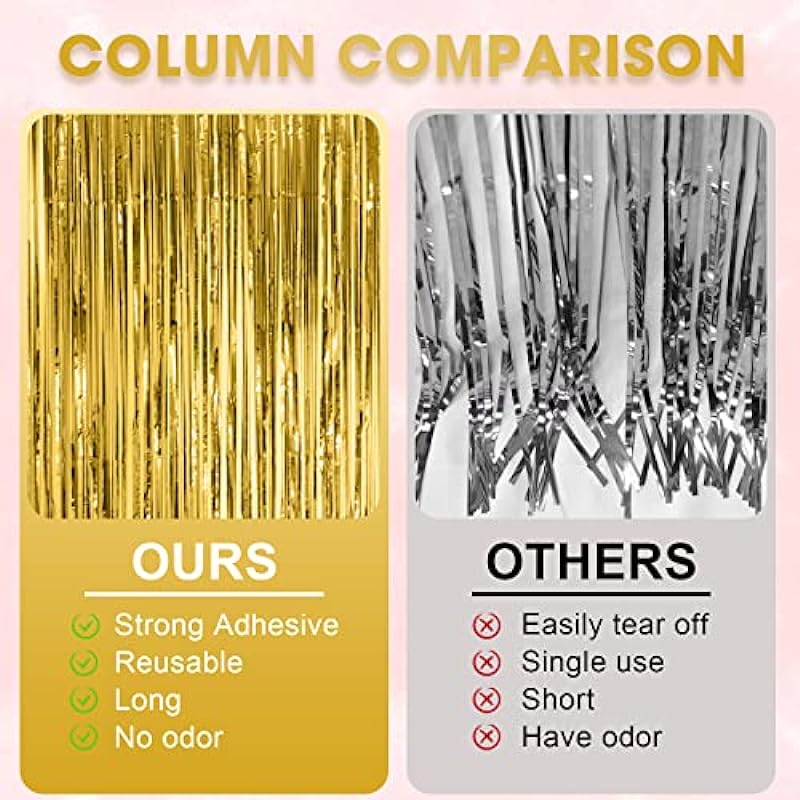 3 Pack 3.3×8.2 Feet Gold Foil Fringe Backdrop Curtains, Tinsel Streamers Birthday Party Decorations, Fringe Backdrop for Graduation, Baby Shower, Gender Reveal, Disco Party