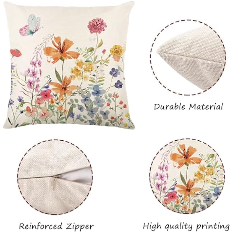 Spring Decorations for Home – Spring Pillow Covers 18×18, Outdoor Pillow Covers Spring Farmhouse Throw Pillow Cover Garden Linen Cushion Case for Home Decor