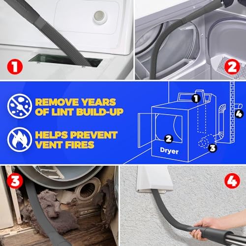 Holikme Dryer Vent Cleaner Kit Vacuum Hose Attachment Brush, Lint Remover, Dryer Vent Vacuum Hose, Black