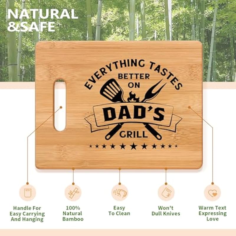 Gifts for Dad, Best Dad Birthday Gift – Unique Bamboo Cutting Board Gift for Dad Father Daddy – Cool Christmas Fathers Day Gift for Dad – Everything Tastes Better on Dad’s Grill